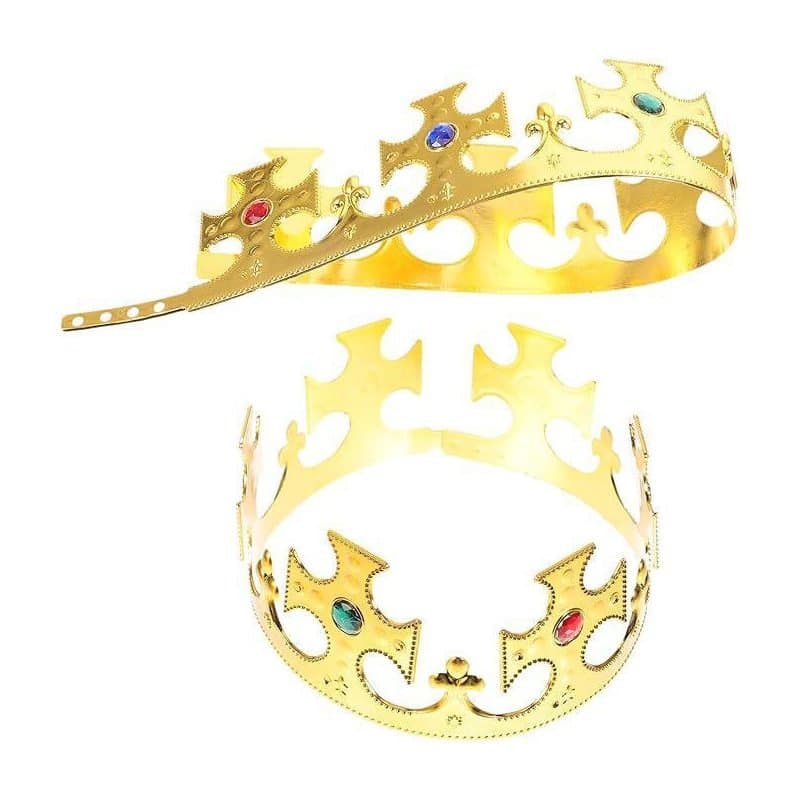 Crown - Kings Shiny Plastic Crown with Gems, Adjustable Size