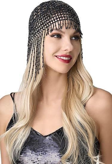 Beaded Cap - 1920s Beaded Cap - Black