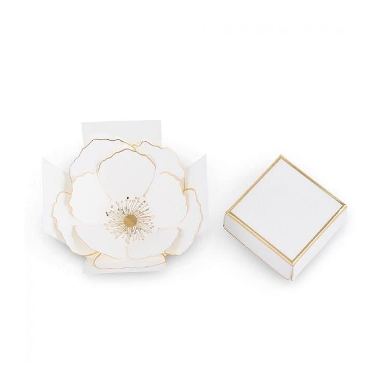Favor Box - Surprise Bloom, White/Gold, 2"x2"x2"