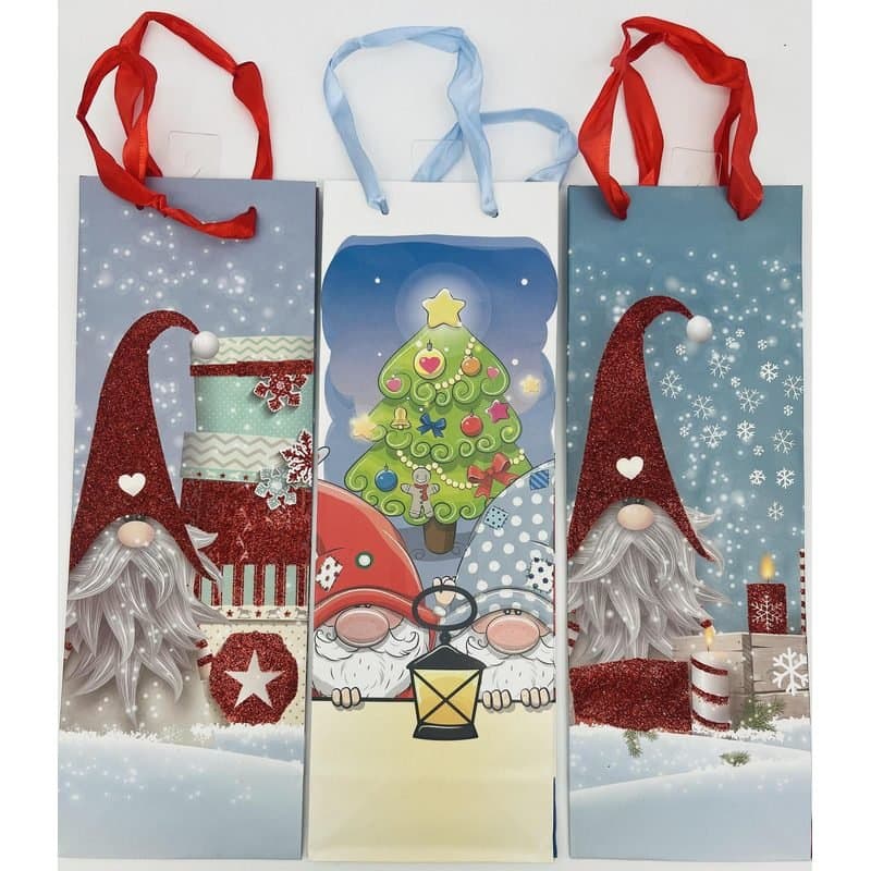 Gift Bag - Gnome Christmas Gift/Wine Bag, Glitter, 14"x5"x3.5" - Candles
