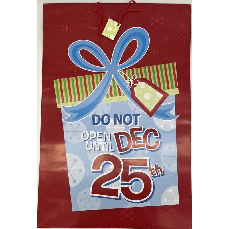 Gift Bag - Huge Christmas Gift Bag, "DO NOT OPEN UNTIL DEC 25th", Red, 28.75"x19.5"x7"
