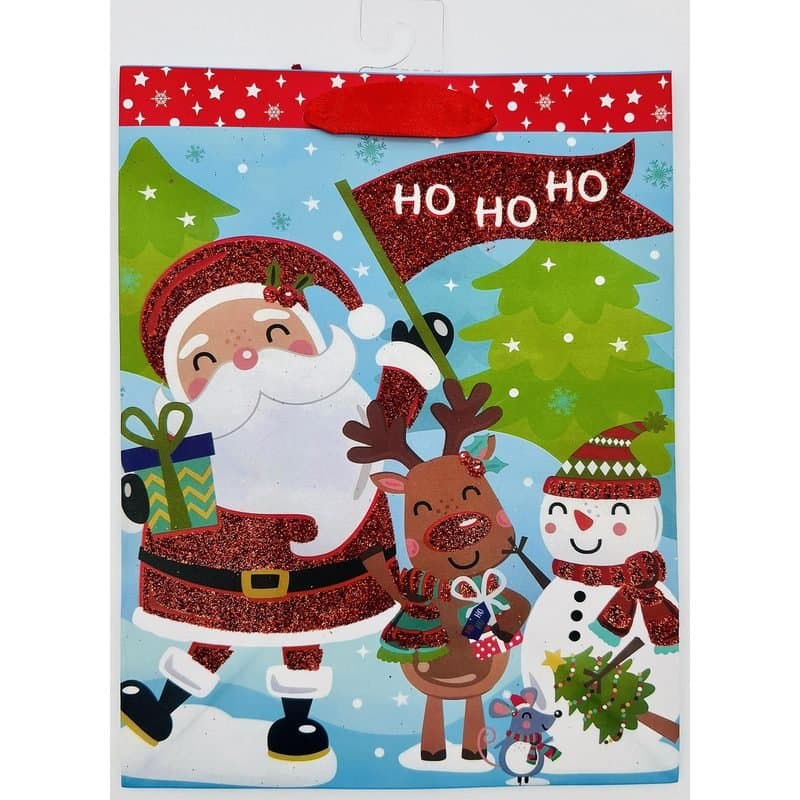 Gift Bag - Medium Christmas Gift Bag, Red Glitter, 9"x7"x3.9"