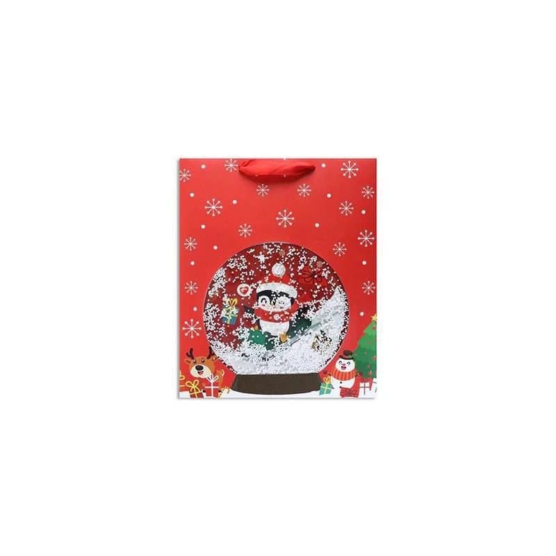 Gift Bag - Snowglobe Christmas Gift Bag, Penguin, 12.5"x10.3"x4.8"