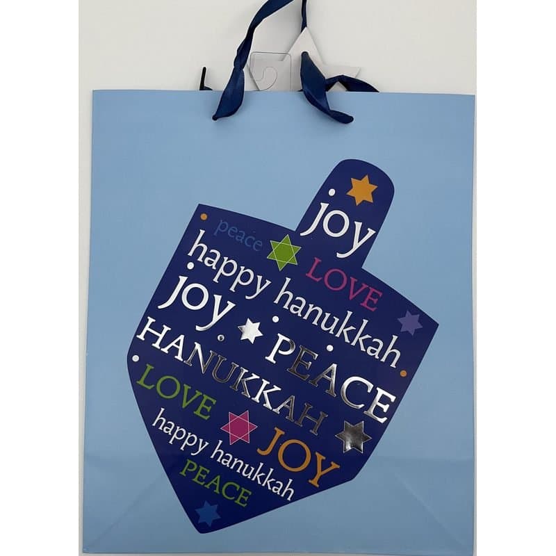 Gift Bags - Happy Hanukkah Gift Bag - Dreidel / Light Blue