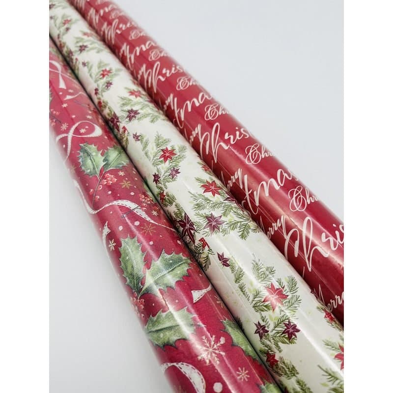 Gift Wrap - Christmas Celebration, 16ft x 30in - Holly Leaf/Red