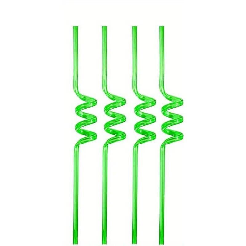 Green Spiral Plastic Straws 4ct