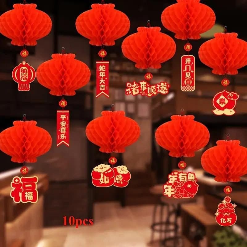 Hanging Decoration - Paper Lantern Red, Chinese Lunar New Year, 10pcs, 7" Lantern Diameter