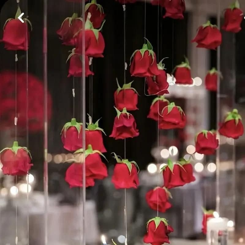 Hanging Decoration - Red Roses,10pcs, 118.11 in Roll of Clear Silk Tread
