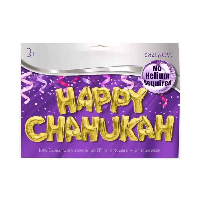 Happy Chanukah Air Filled Bunting Balloon Gold