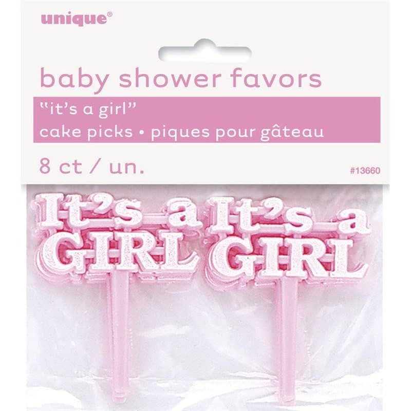 It's A Girl Pink Cake Pick 8ct