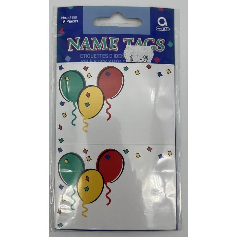 Name Tags - Balloons and Confetti Design, 16pcs