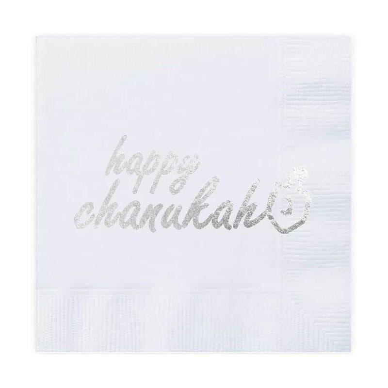 Napkins - "happy chanukah" Sliver, 13"x13", 20ct