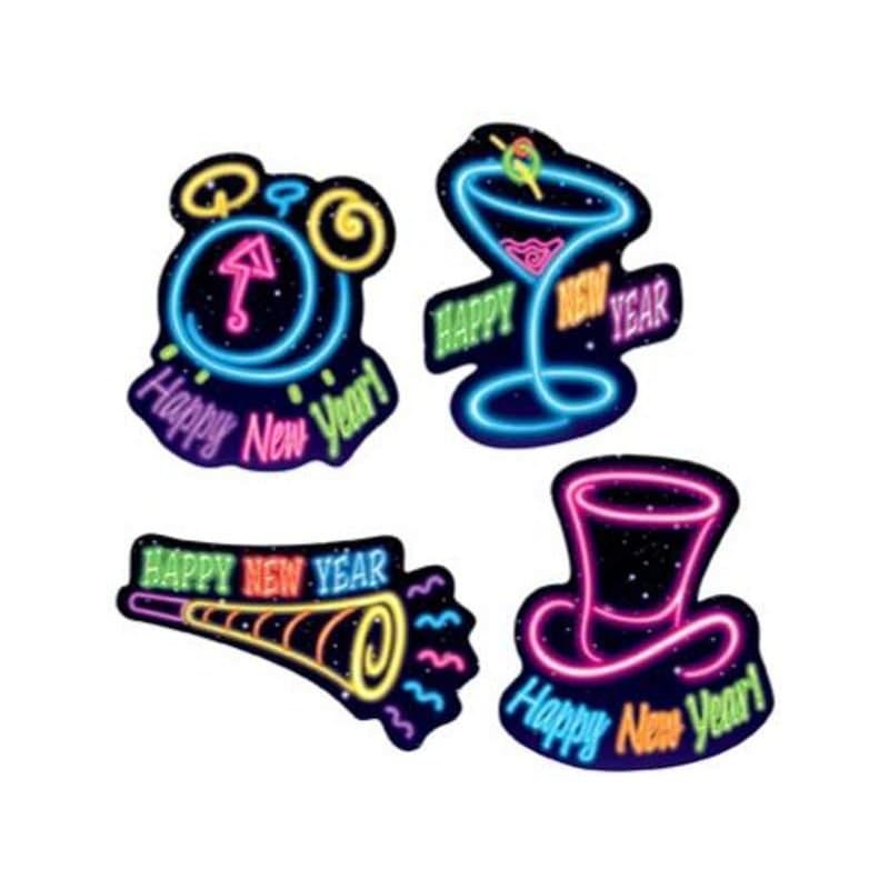 New Years Eve Neon Cutouts 4ct
