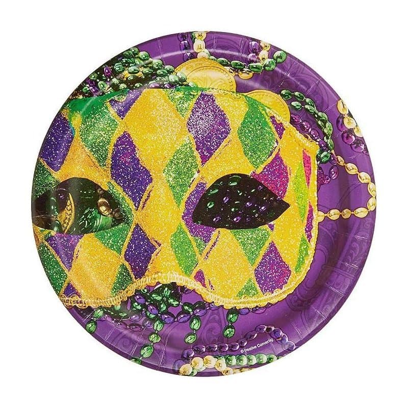 Paper Plate - Mask Of Mardi Gras Paper Plates, 8 3/4", 8ct