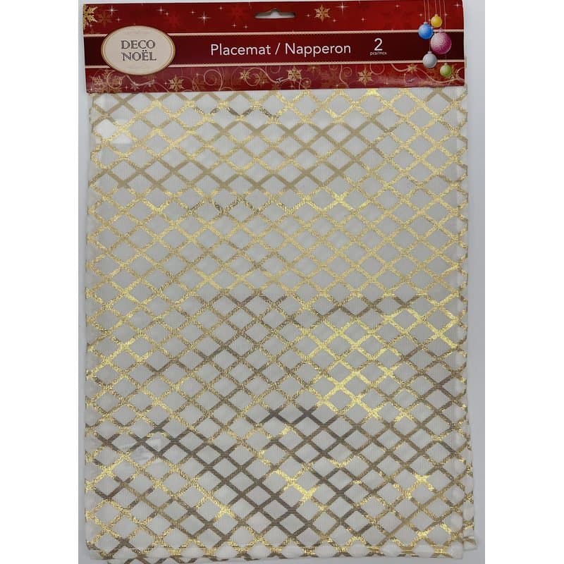 Placemat - White with Gold Linings Print, 18"x12", 2pcs