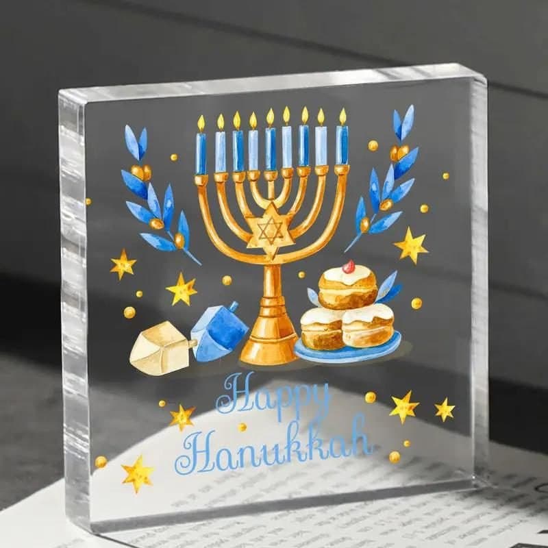 Plaque - Hanukkah Celebration Acrylic Plaque, 1pc, 3 Designs - Square, Clean Edges