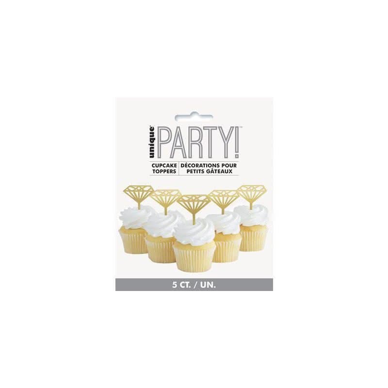 Plastic Gold Diamond Cupcake Toppers 5ct