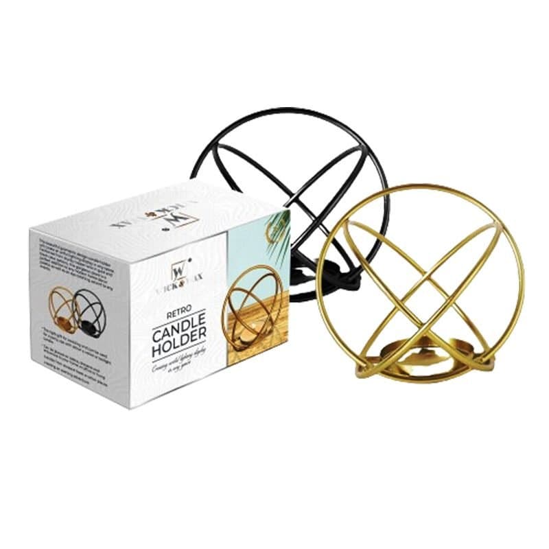 Retro Candle Holder - Gold & Black 2 pk
