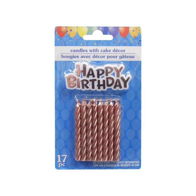 Rose Gold Candles With Happy Birthday Sign 17 Ct
