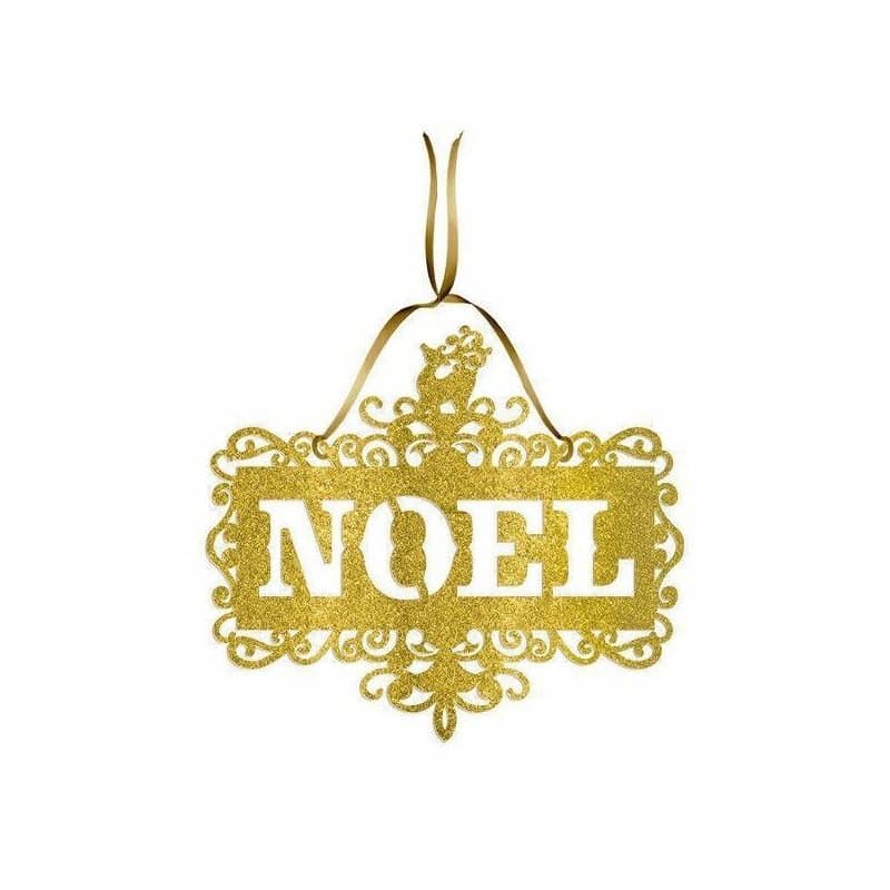 Sign - "NOEL" Glitter Cutout Sign, Gold Glitter, 1pc, 14" x12"