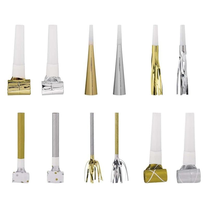 Silver & Gold Mega Pack Noisemakers 50 Pc