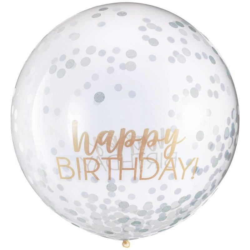Silver & Gold Printed Latex Balloon w/ Confetti