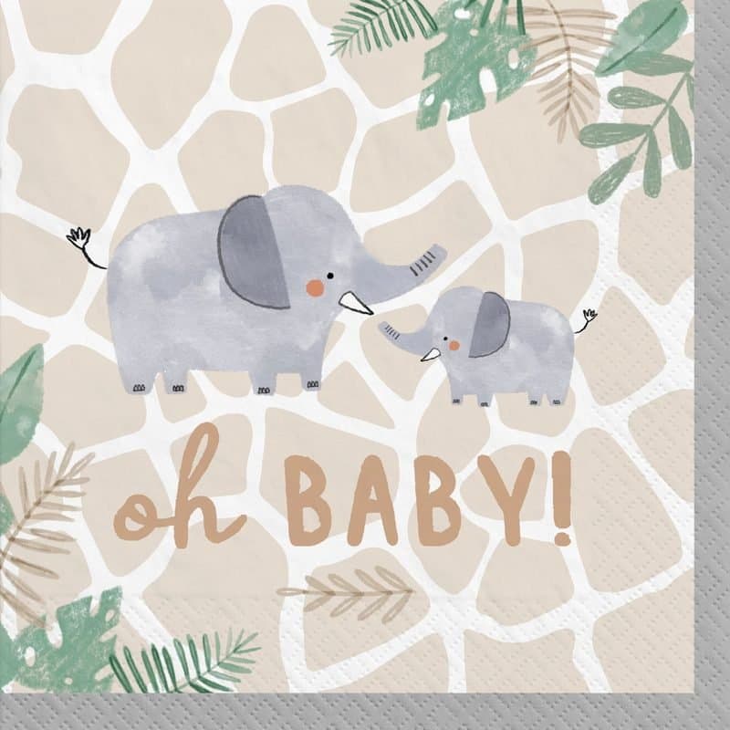 Soft Jungle Hello Baby Bevarage Napkins 16-pk
