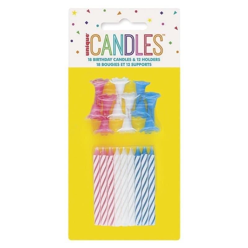 Spiral Bday Candles W/ Holders 18ct