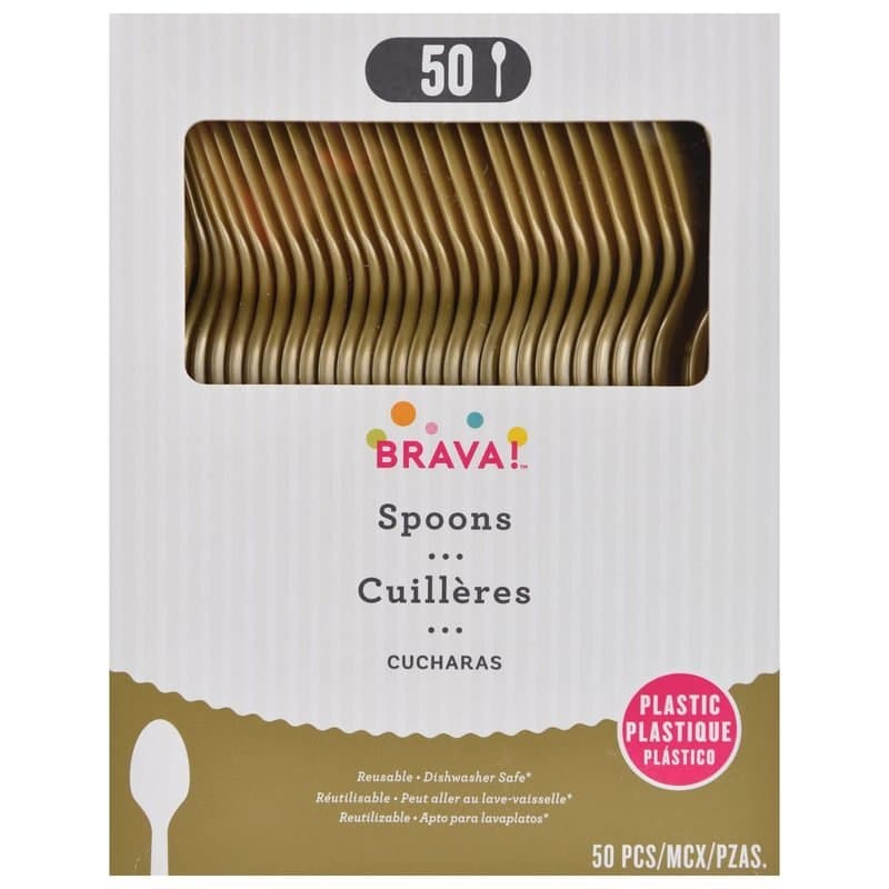 Spoons Plastic Reusable - Gold 50ct