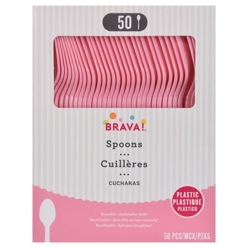 Spoons Plastic Reusable - New Pink 50ct
