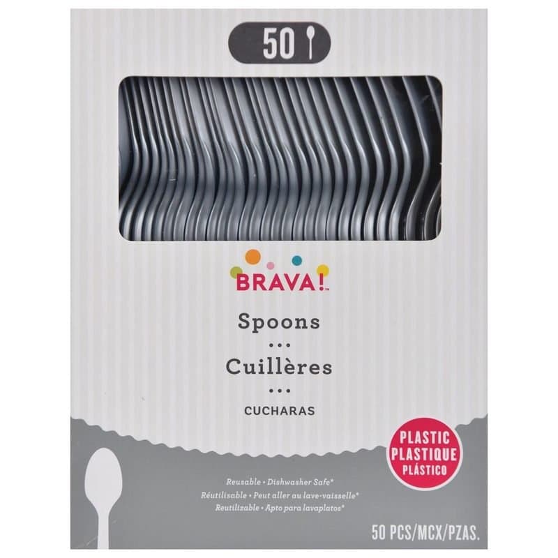 Spoons Plastic Reusable - Silver 50ct