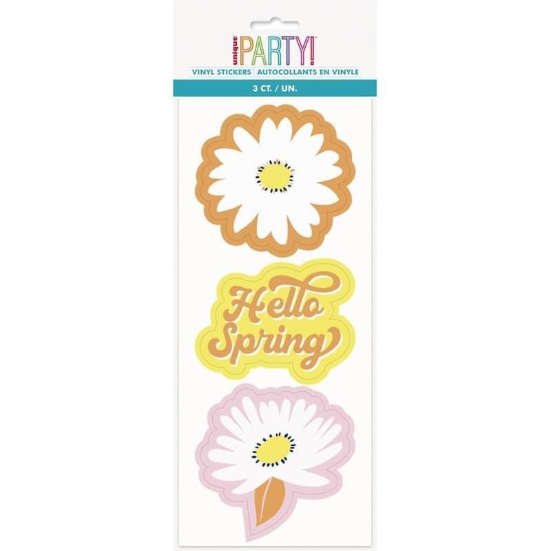 Stickers - Vinyl Daisy Stickers, "Hello Spring", 3pcs, 3" x 3.5" avg Size