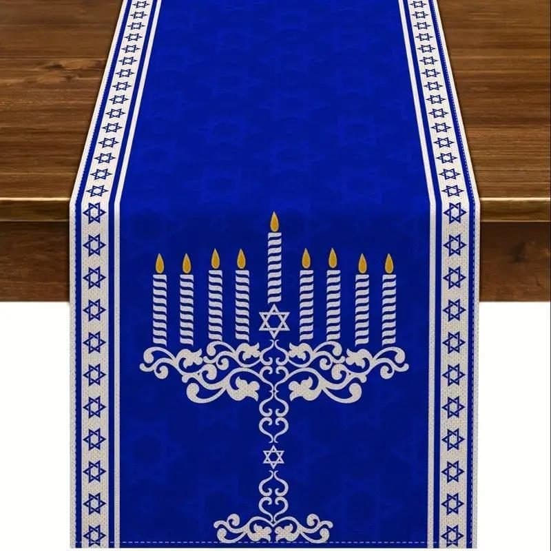 Table Runner - Menorah Hanukkah Celebration, Blue, 1psc, 13" x 108"