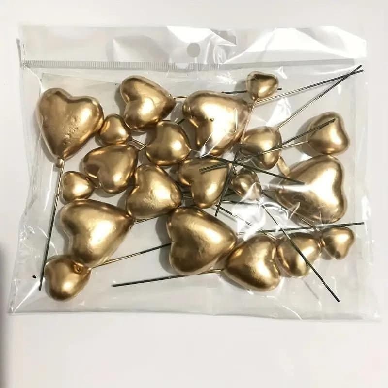 Topper - Metallic Heart Cake Topper, 4 Sizes, 20pcs - Gold