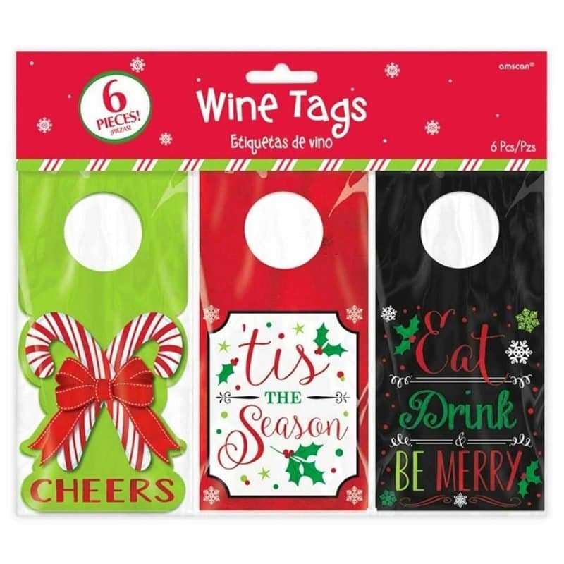 Wine Tags - Christmas Themed Wine Tags, 6pcs, 3 Designs. 6.5" x3"