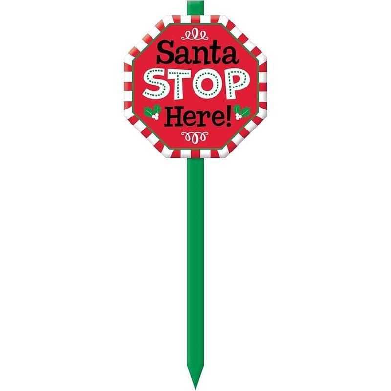 Yard Stake - "Santa Stop Here!", Artificial Wood,