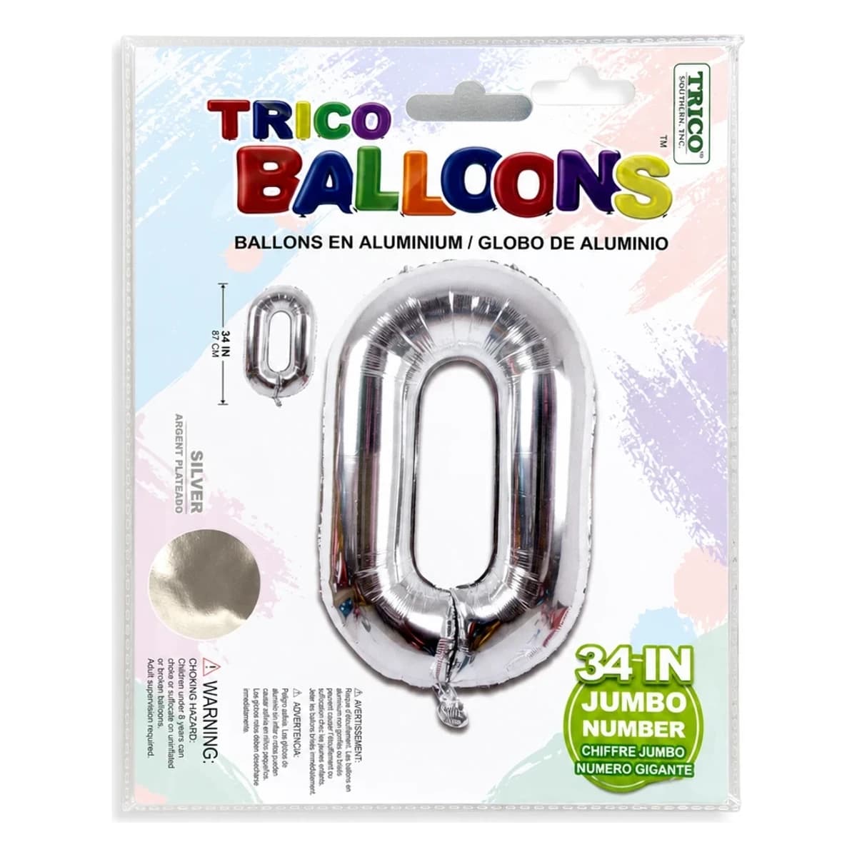 Silver Number 0 Foil Balloon