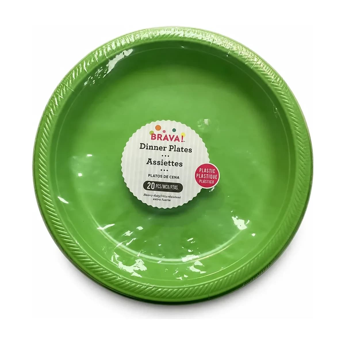 10" Lime Green Heavy Duty Plastic Dinner Plates, 20 Pack