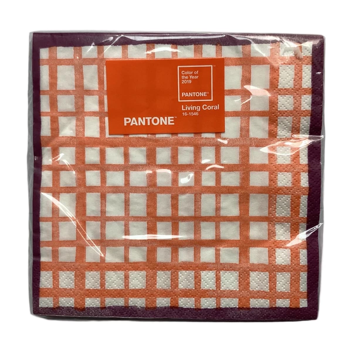 Pantone Living Coral Grid Napkins, 13 in, 16 Pack