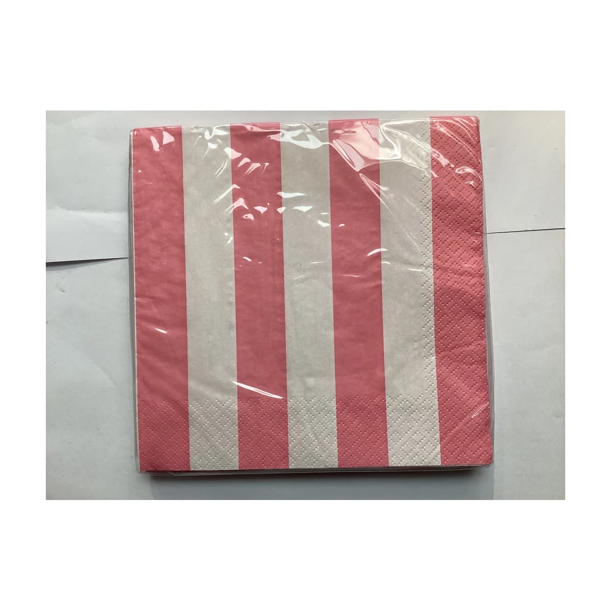 Coral Pink Striped Napkins, 13 in, 16 Pack