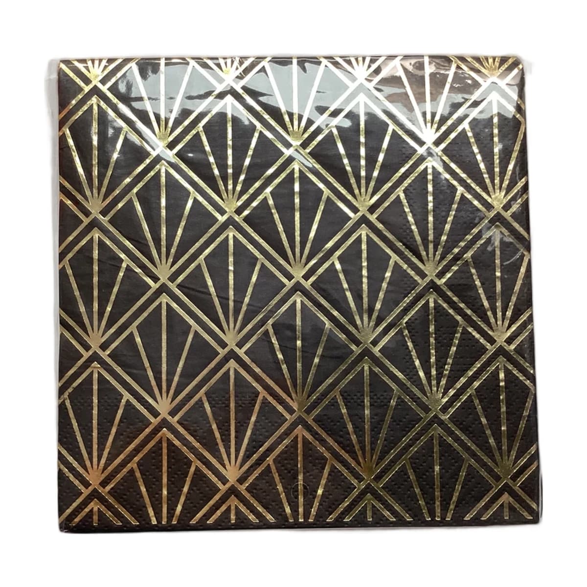 Black and Gold Art Deco Fan Napkins, 13 in, 16 Pack
