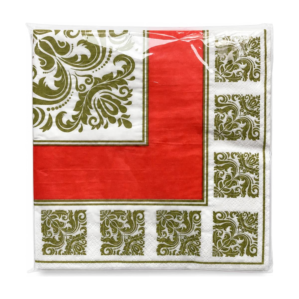 Red and Olive Gold Damask Napkins, 13 in, 20 Pack