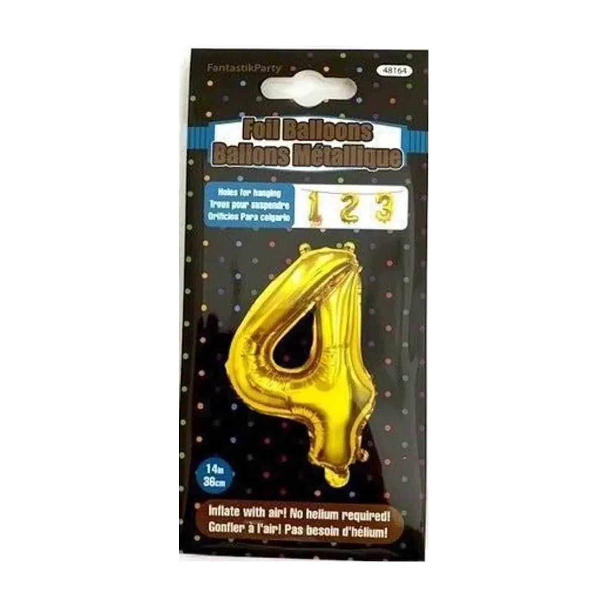 14" Foil Balloon - Gold Number 4, Air-Filled