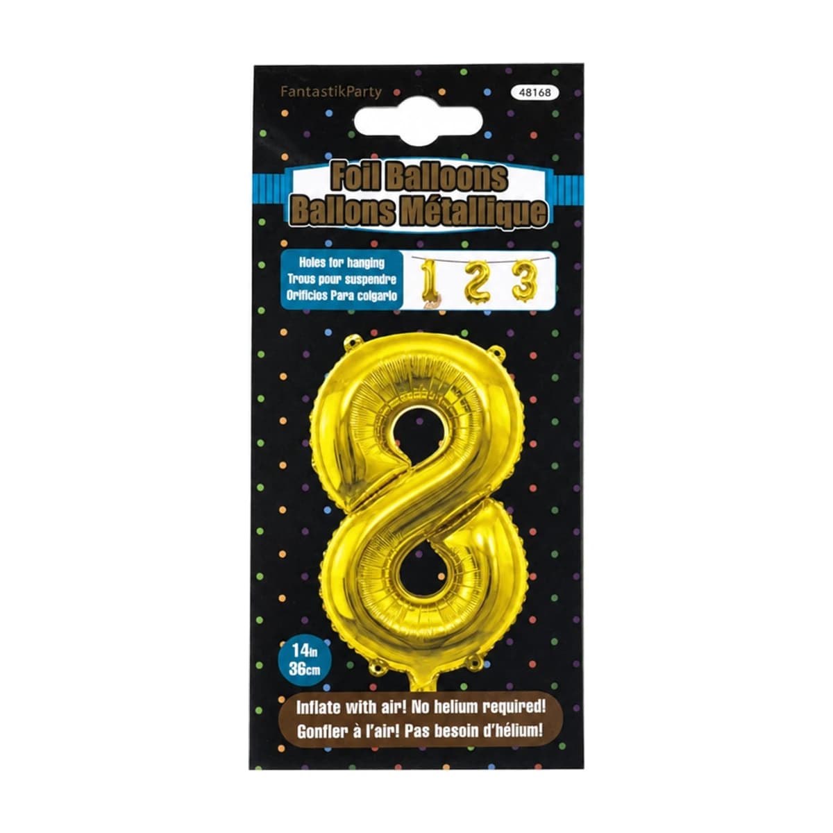14" Foil Balloon - Gold Number 8, Air-Filled