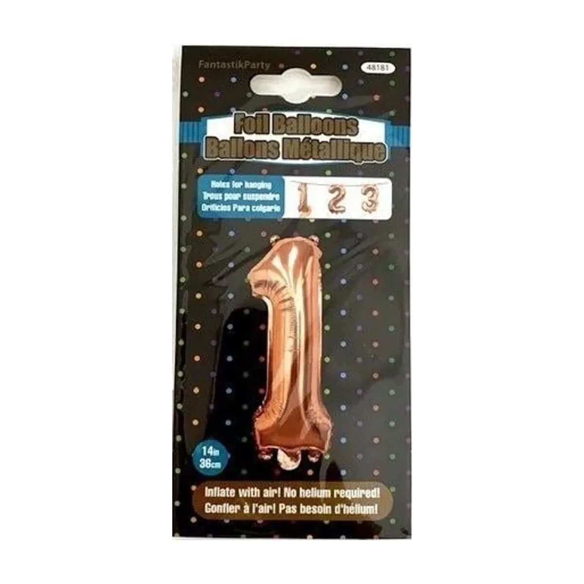 14" Foil Balloon - Rose Gold Number 1, Air-Filled