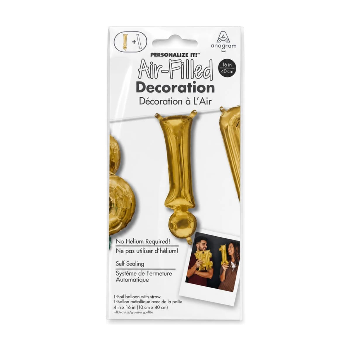 16" Foil Balloon - Gold Exclamation Mark, Air-Filled