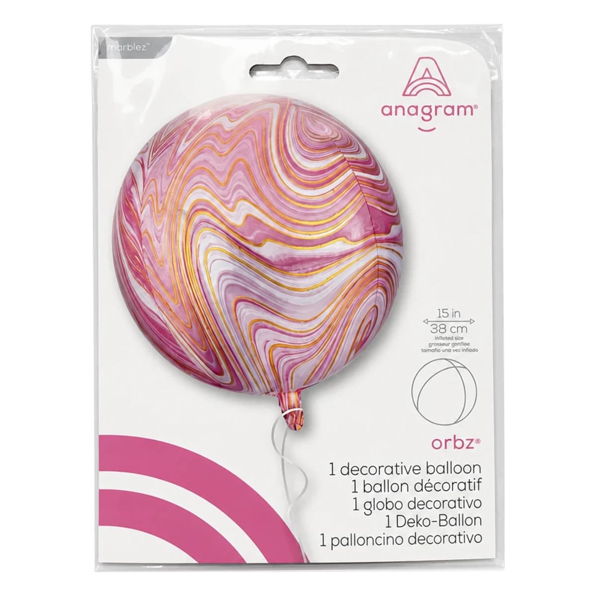 15" Orbz Balloon Pink Marble