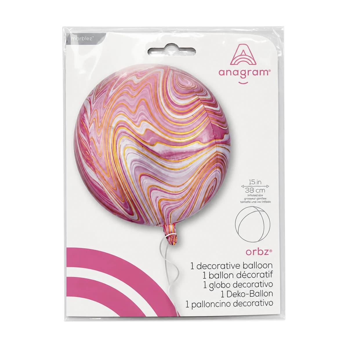 15” Orbz Balloon pink Marble