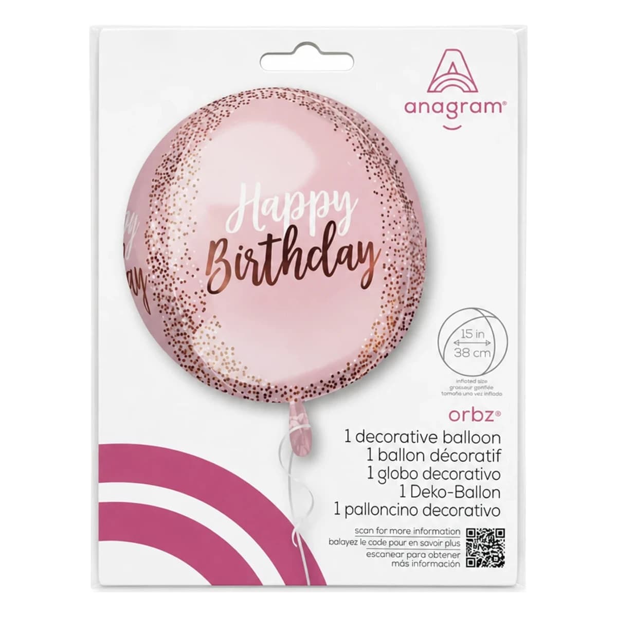 15" Orbz Birthday Balloon Pink