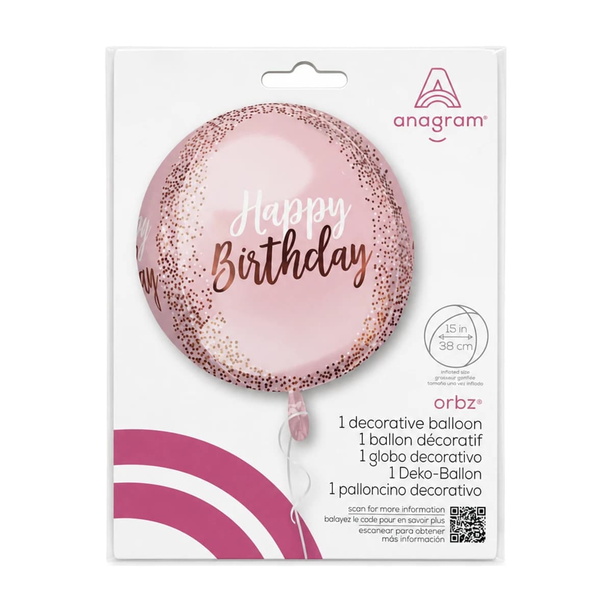 15” Orbz Birthday Balloon Pink